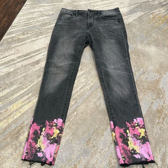 DRIFTWOOD JACKIE HIGH RISE PAINTED CUFF JEANS SIZE 27 by 28 in EuC black - Picture 1 of 9